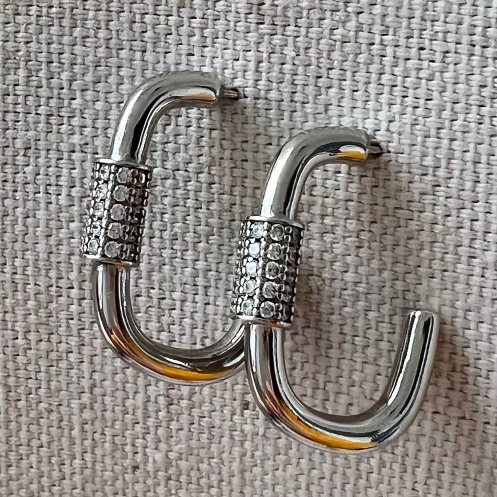 Sterling Forever Silver Cubic Zirconia Carabiner Earrings